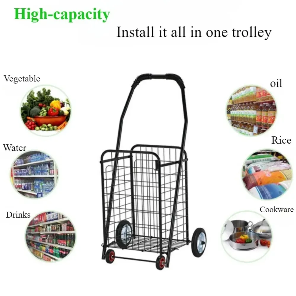 Shopping Trolley Foldable Portable Iron Shop Cart Stair-Climbing On Wheels For Outdoor Camping Grocery Storage Folding Trailer