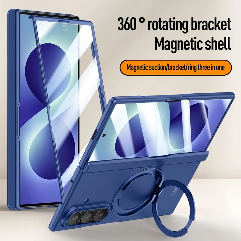 For Samsung Galaxy Z Fold8 Fold 8 7 Ultra Case Skin Friendly Matte Magnetic Rotating Stand Hinge With Film Lens Protection Cover