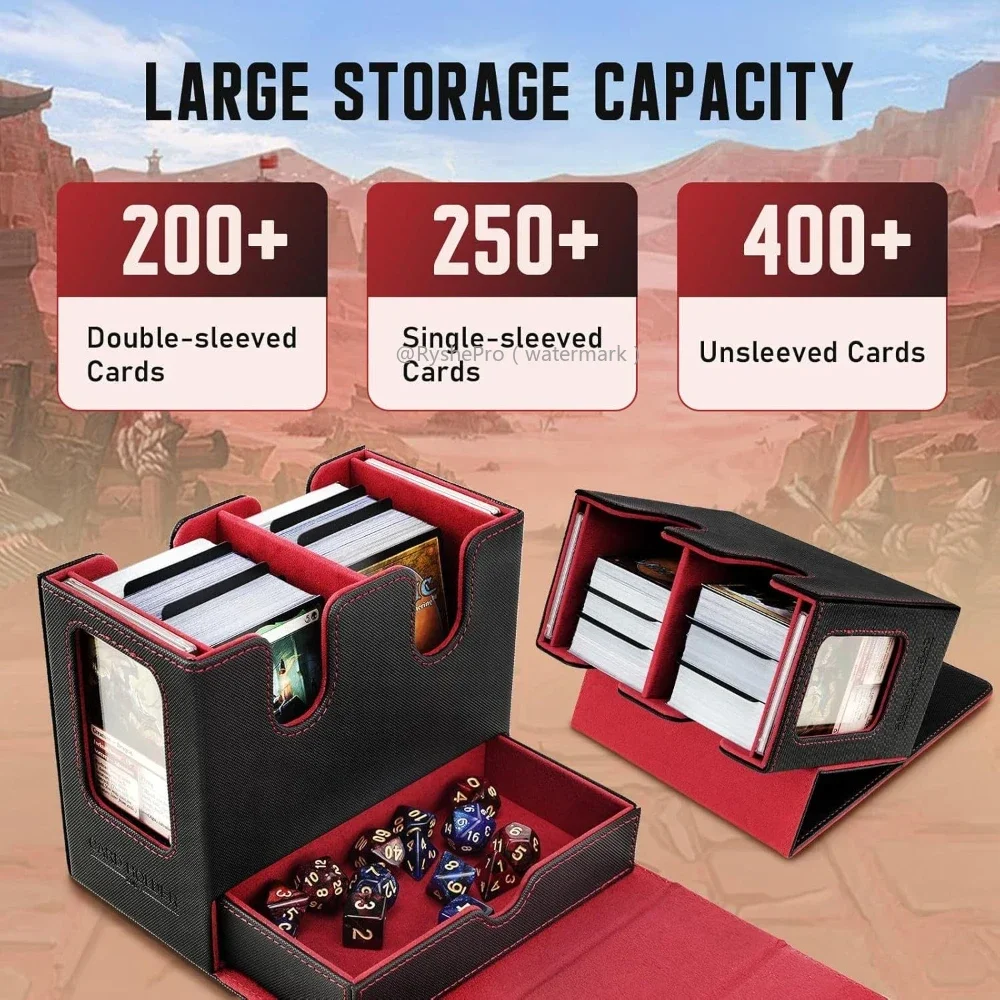 

3-in-1 Waterproof Card Storage Box | Holds 200+Single-Sleeved Cards (Fits MTG/TCG/CCG/PKM Cards)- With 4 Dividers & 2 Toploaders