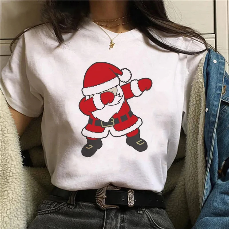T-shirt drôle de père Noël joyeux Noël pour filles, t-shirt à manches courtes, vêtements féminins des années 90, renne, Harajuku