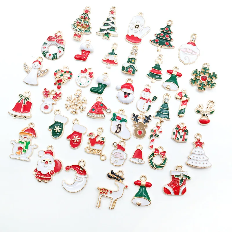 New 1pack Mixed Style Christmas Series Enamel Charms Small Christmas Tree Santa Claus Elk Pendant DIY Handmade Jewelry Finding