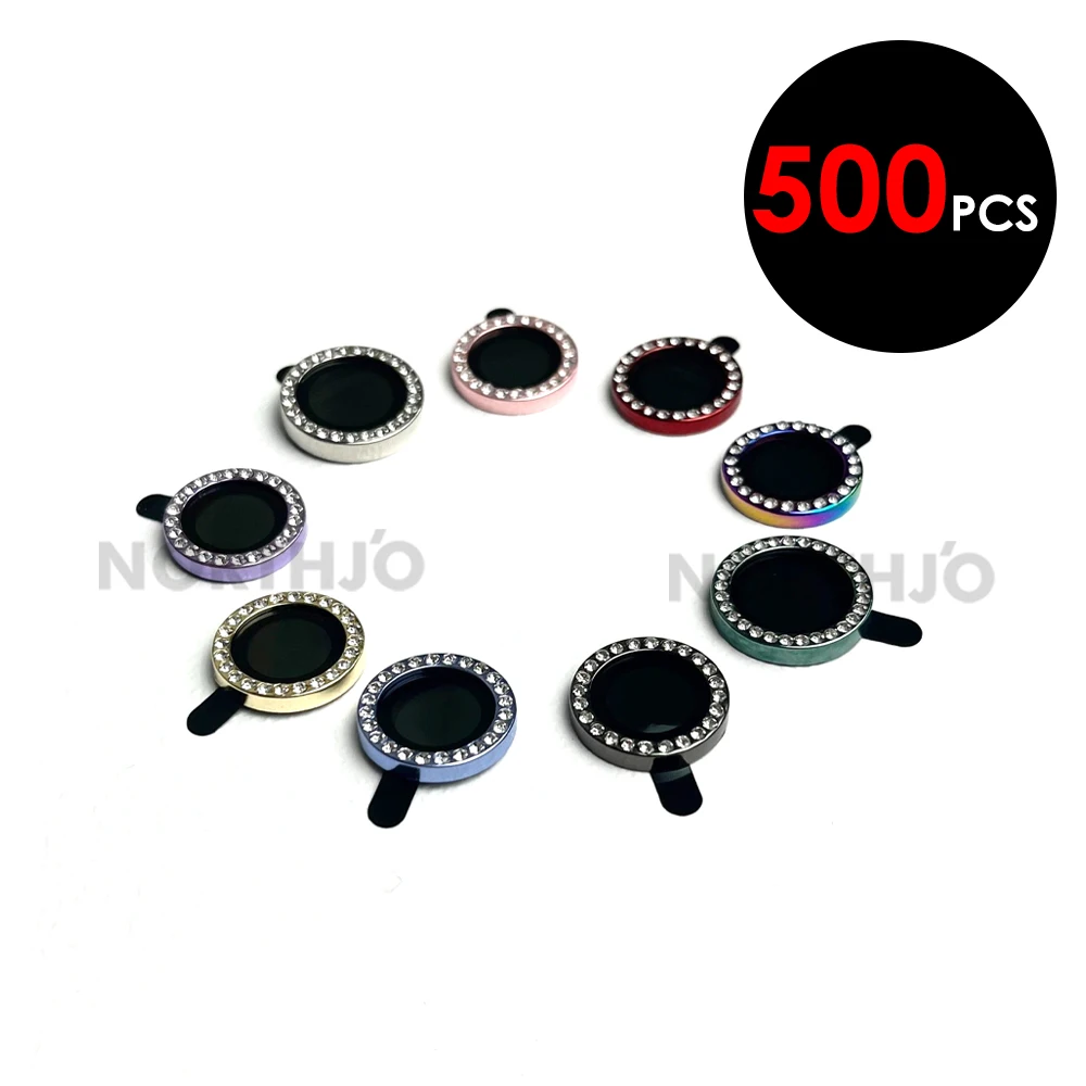 

500Pcs For iPhone 15 Pro Max Plus Diamond Rear Camera Lens Protector Metal Ring 3D Bling Tempered Glass Decoration