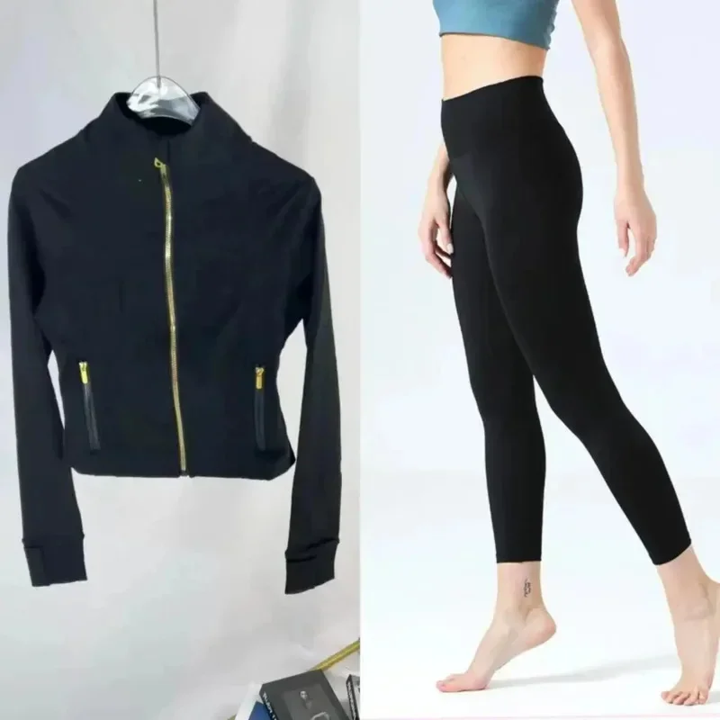 

Женский спортивный комплект 2026 Gold Label: укороченная велосипедная куртка, комплект для йоги, облегающая фитнес-куртка, одежда для активного отдыха и тренировок