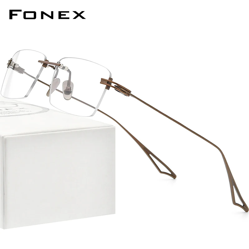 

FONEX Titanium Glasses Frame Men 2024 Rimless Square Eyeglasses Men's Frameless Frames Eyewear ACTFix