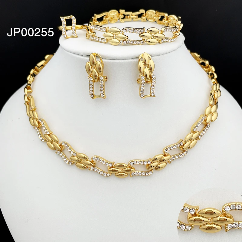 Dubai Gold Color Jewelry Set Cuban Necklace Earrings For Women Bride Wedding Jewelry Banquet Party Gift