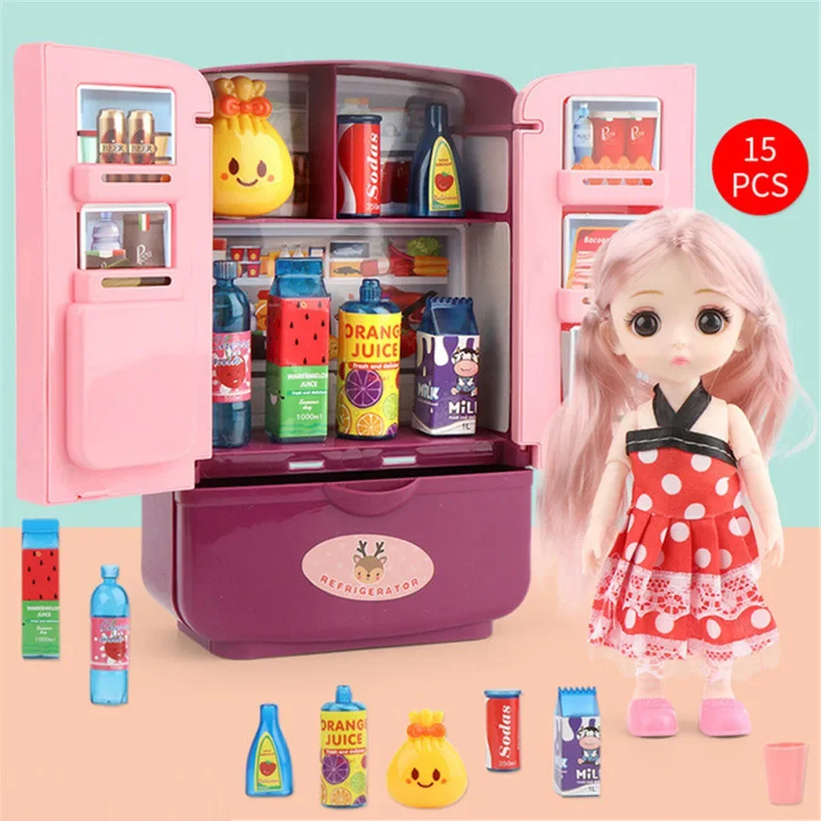 Mini réfrigérateur à double porte pour filles, jouets de simulation, accessoires de cuisine, cadeau pour enfants