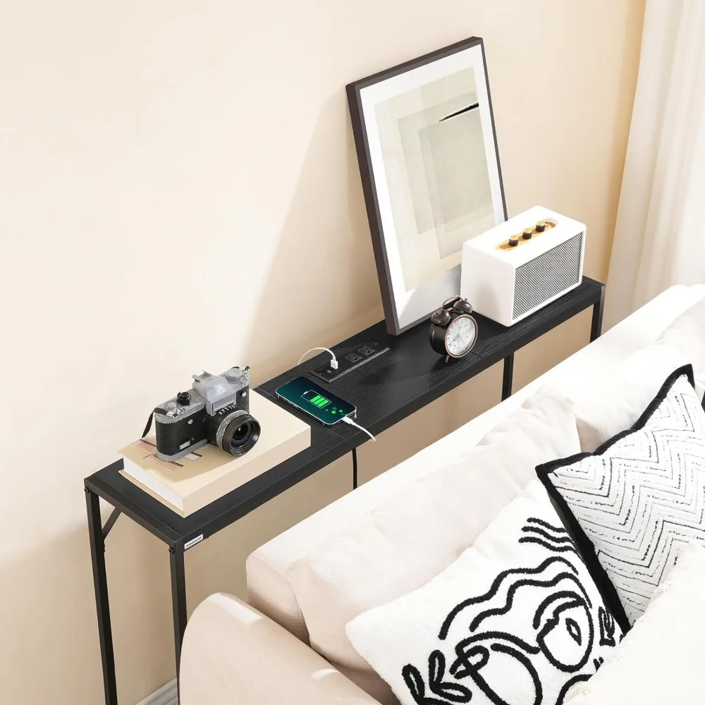 Console Table, Narrow Sofa Table, 43.3” Entrance Table with Power Station, Behind Couch Table, Simple Style, for Living Room