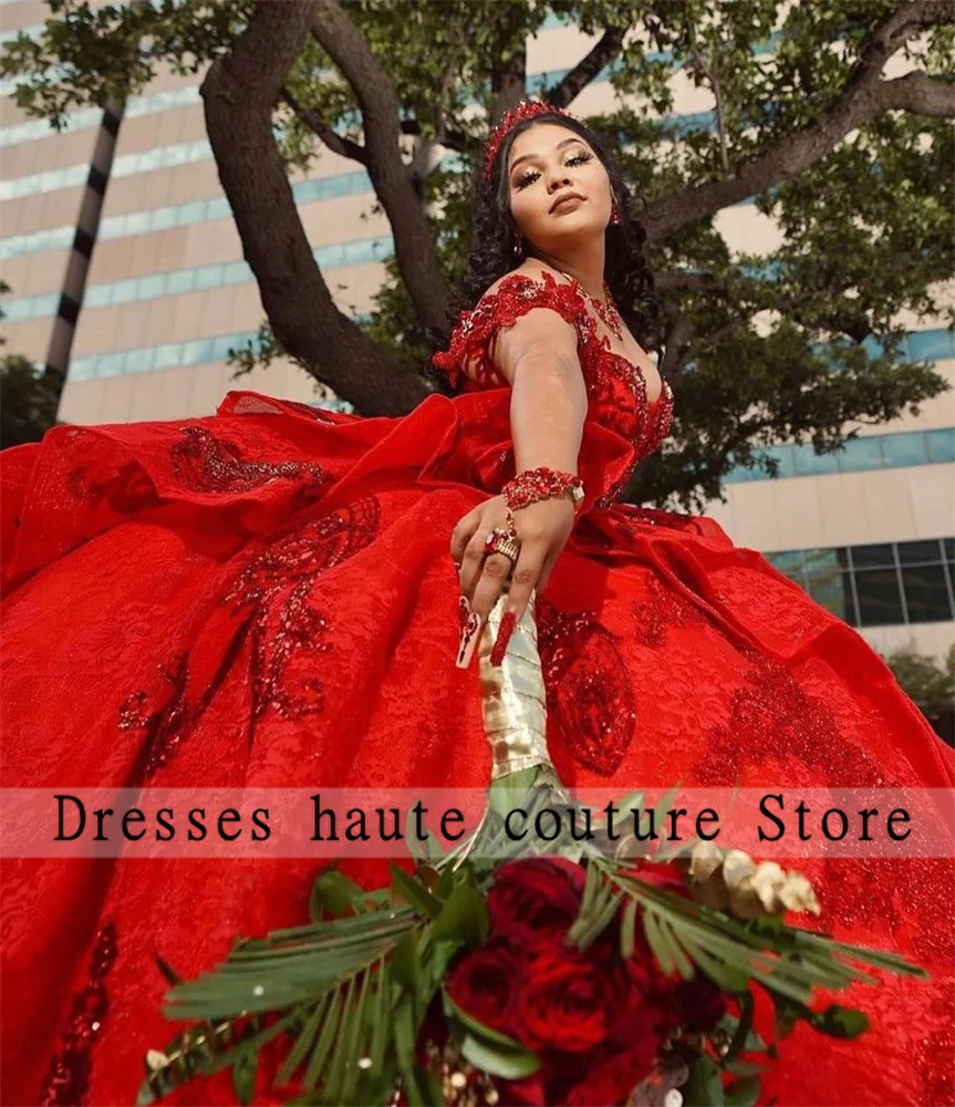 Sparkly Red Sequins Princess Quinceanera Dresses Ball Gown 2024 Appliques Sweet 16 Dress Lace-Up Birthday Gown Custom