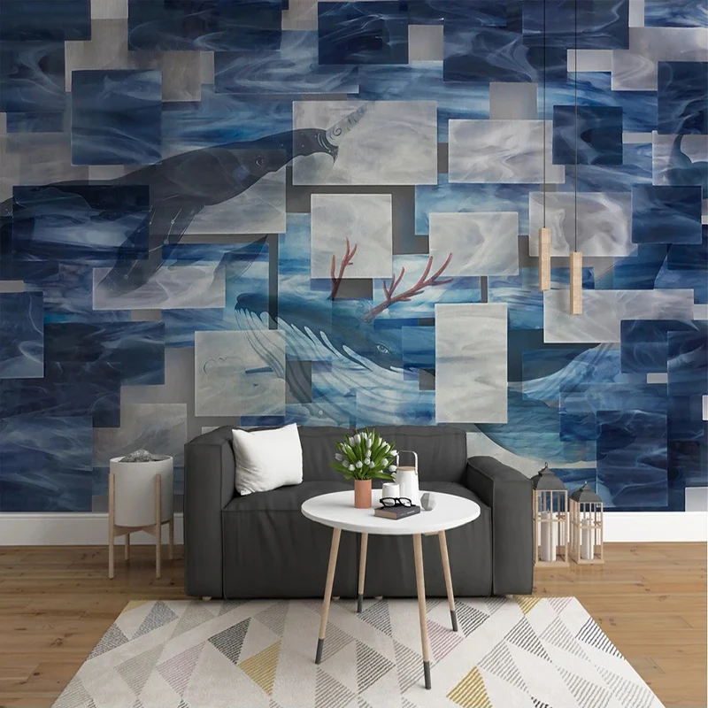 Custom Mural Wallpaper 3D Stereo Geometry Abstract Sea Whale Fresco Living Room TV Sofa Bedroom Home Decor Mural 3D Papier Peint