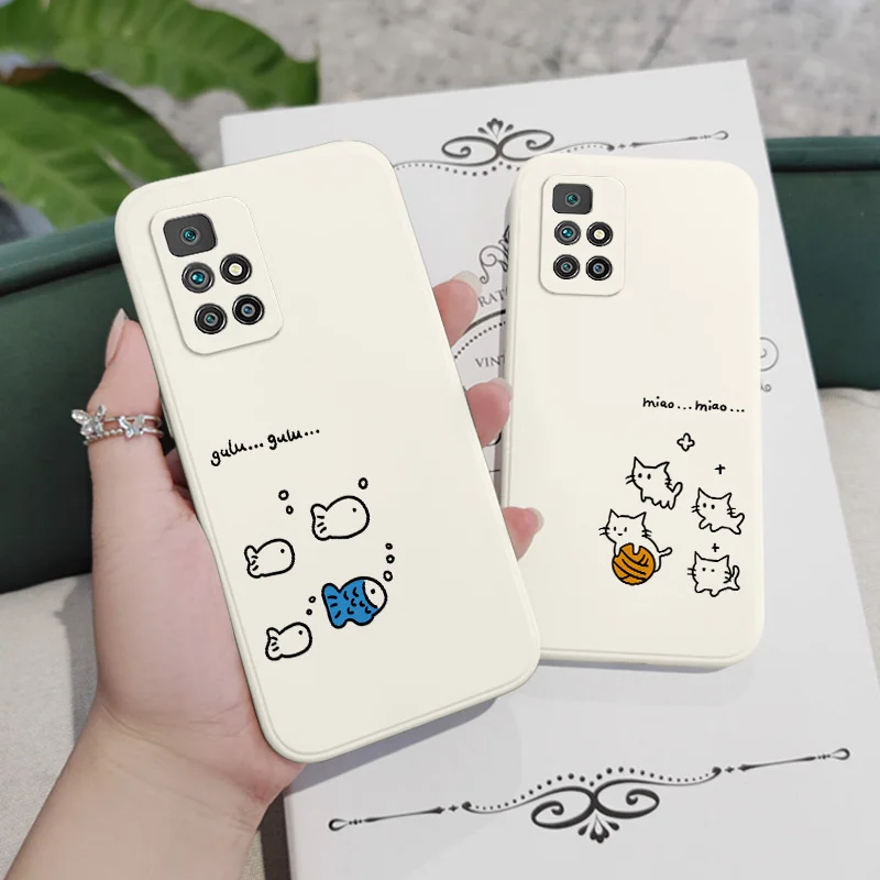 Custodia per telefono Cute Line Cat per Xiaomi Redmi 13C 12 12C 10 10C 10A 9 9T 9A 4G 5G Cover in Silicone liquido