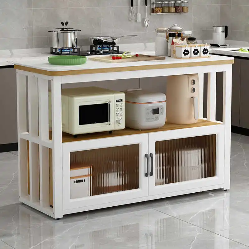 

Kitchen locker rock slab cutting table floor to ceiling multi-layer kitchen island multi-functional storage rack glass door
