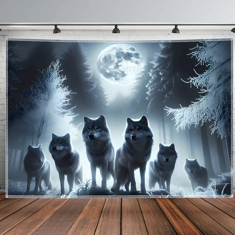 VIKAMA Wolf Pack Full Moon Forest Tapestry Wall Hanging for Bedroom, Living Room, Dorm, Cool Wildlife Aesthetic Home Decor