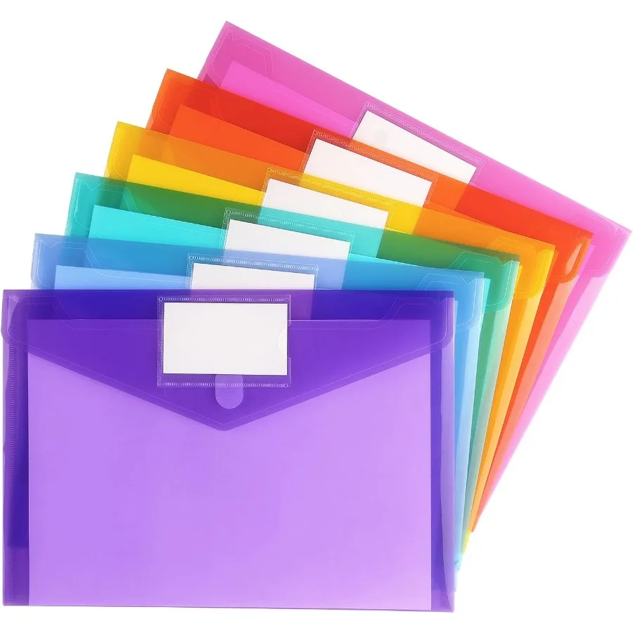 6 Pack Plastic Envelopes Poly Envelope Folder Clear Document Plastic File Folde Organization with Hook and Loop Closure Letter