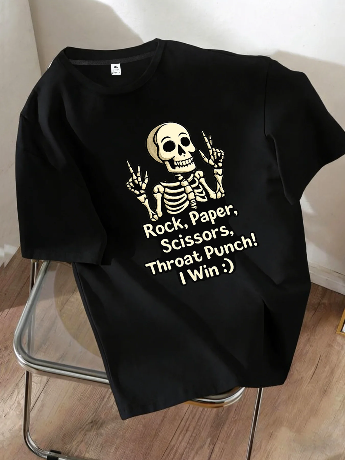 

[YJ00935]Skull Pattern and Letter Print Plus Size Women's Crew Neck T-Shirt Summer Casual Short Sleeve Top Fashionable Versatile