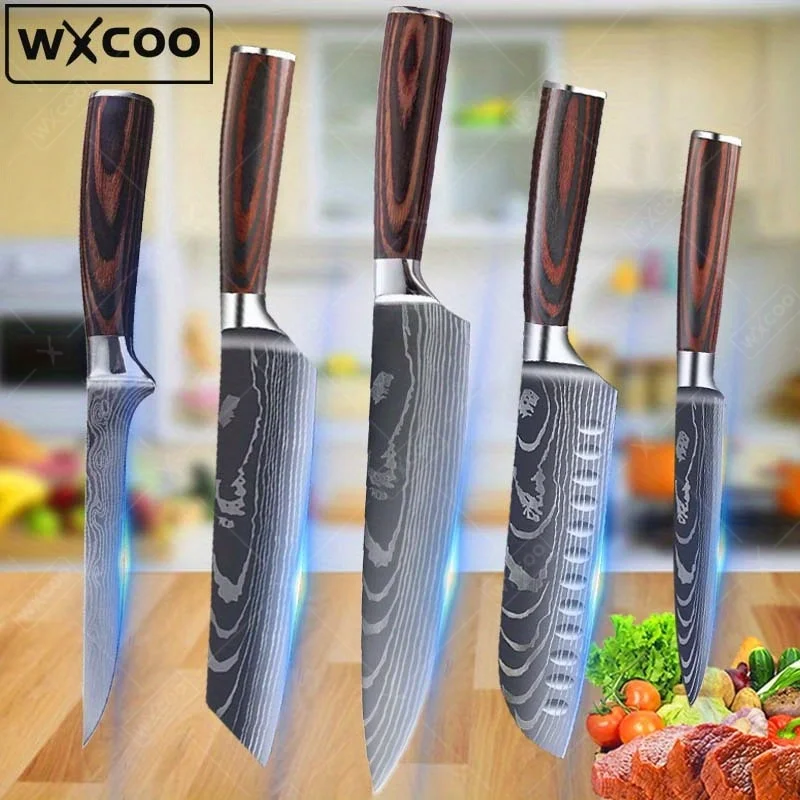 

5 Pcs,Kitchen Chef Knife Set,Slicer Santoku Knife Chef Knife Boning Knife Vegetable Knife Cooking Knife Meat Cleaver