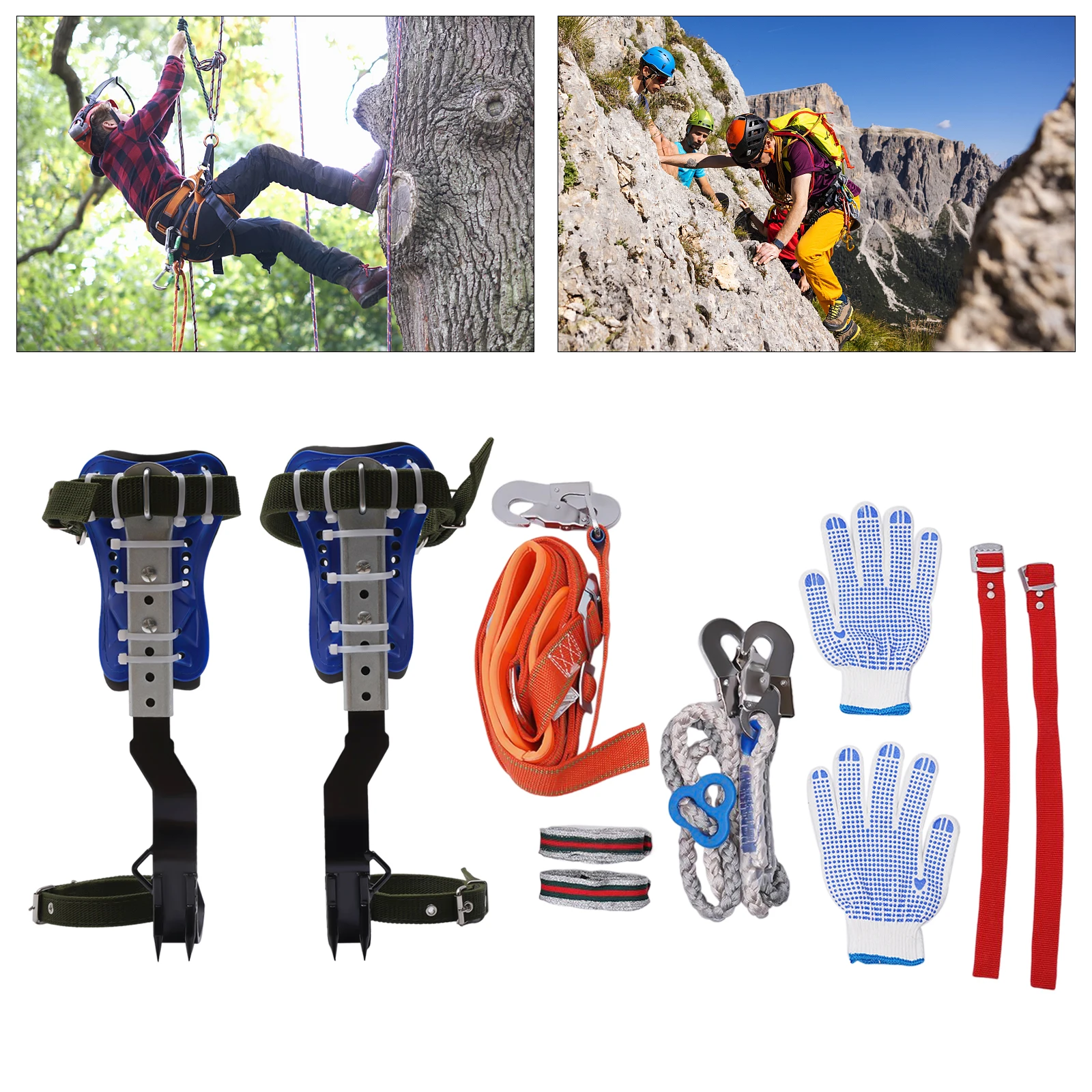 Tree Climbing Harness Kit Climbing Gear Outdoor 2m Rope Climbing Spikes Climbing Equipment Complete Kit Rock Climbing Equipment