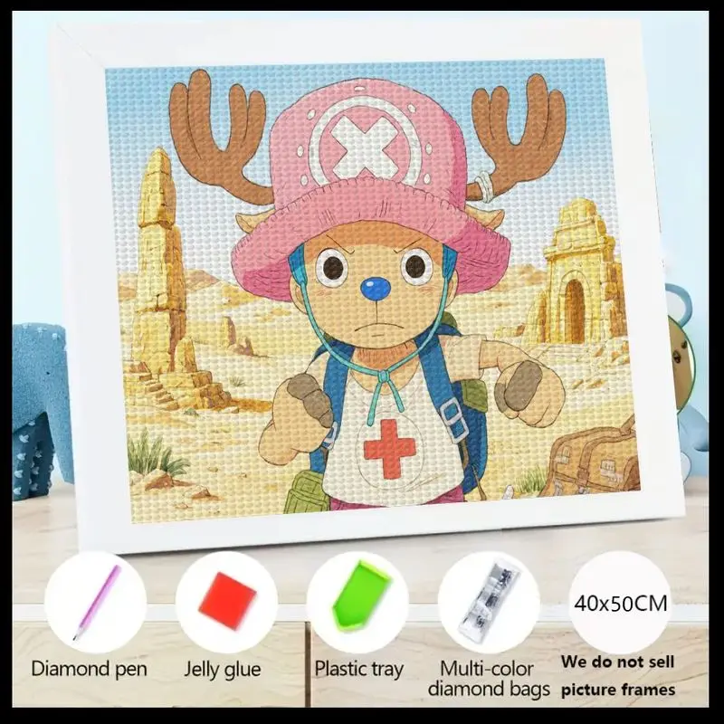 

1PC One Piece Tony Tony Chopper 5D Diamond Painting Kit, DIY Full Drill Cute Anime Cartoon Character Diamond Art, Featuring Pink