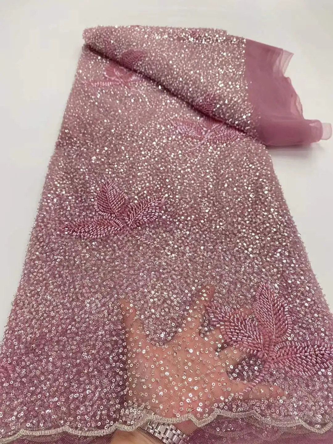 

African Lace Fabric 2025 Sequins Beaded Embroidery Groom Nigerian Bridal High Quality French Tulle Lace Fabric For Wedding