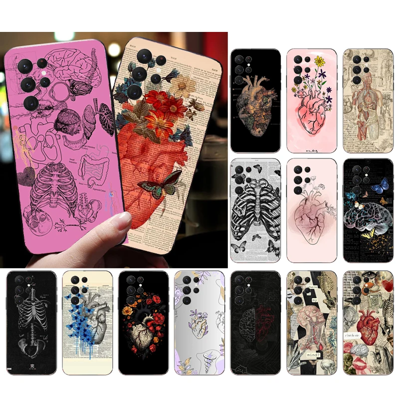 Heart Anatomy Skull Bones Phone Case For Samsung A15 A35 A55 A52 A53 A54 A33 A34 A25 A05S A16 A14 A05 A13 M15 M55 M35