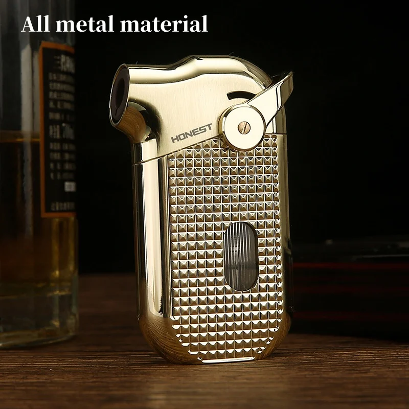 

Новая портативная надувная зажигалка, ветрозащитная зажигалка с прямым синим пламенем, изготовленная из металлического материала, модная высококачественная мужская Gif