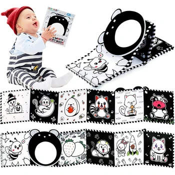Libro di stoffa sensoriale giocattoli per bambini 0 6 mesi libro di animali in bianco e nero ad alto contrasto Montessori per giocattoli per lo sviluppo di culle per neonati