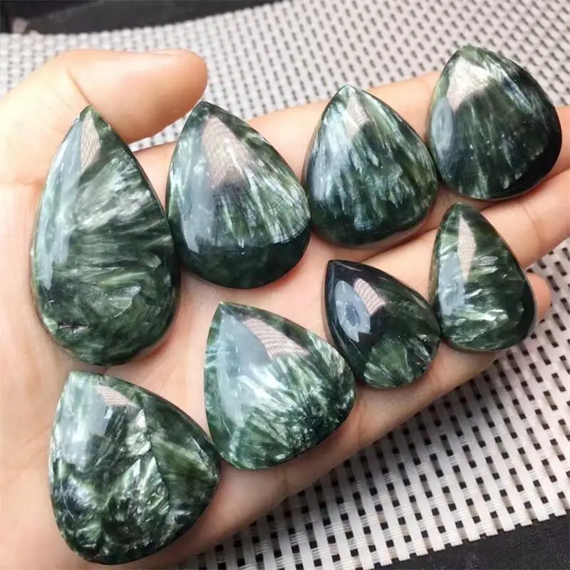 Natural Seraphinite Teardrop Carving Healing Reiki DIY Jewelry Accessories Holiday Gift 28-45mm