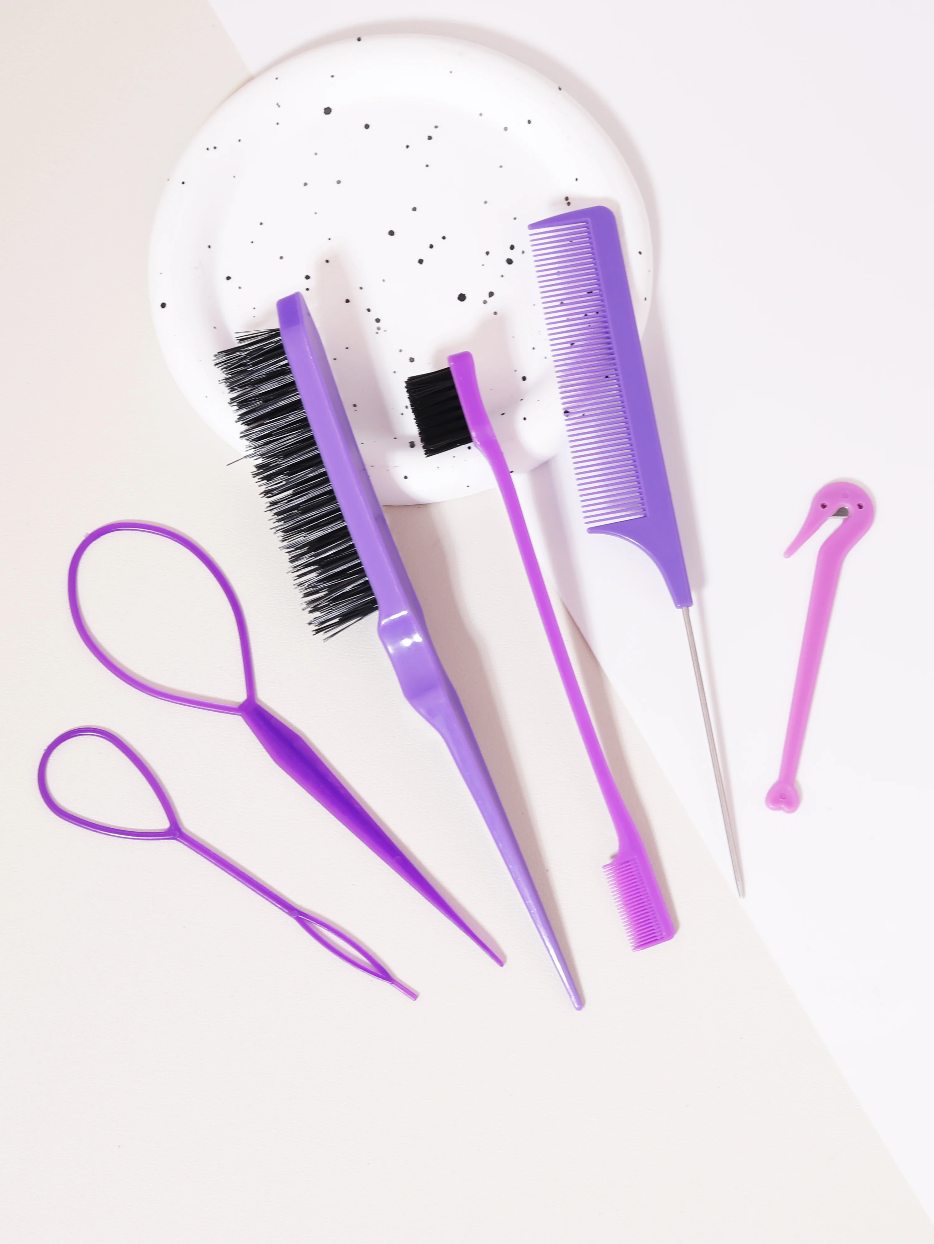

6PCS hair styling comb set, comb, pointed tail comb edge brush, hair tail tool weaving tool ring, rubber band cutter