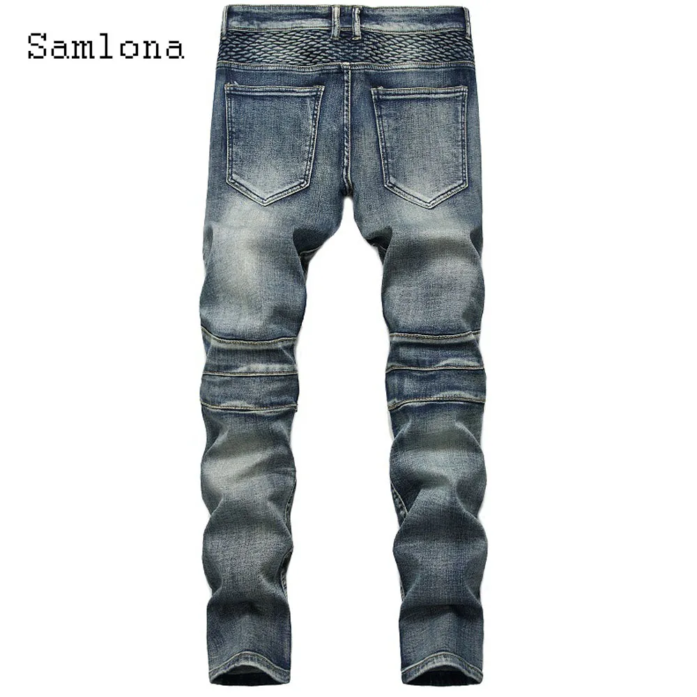 2025 أمريكا نمط موضة البضائع الجينز الدنيم السراويل الرجال الوقوف جيب الكاحل طول بنطلون الرجال عادية المرقعة بناطيل ضيقة جديد