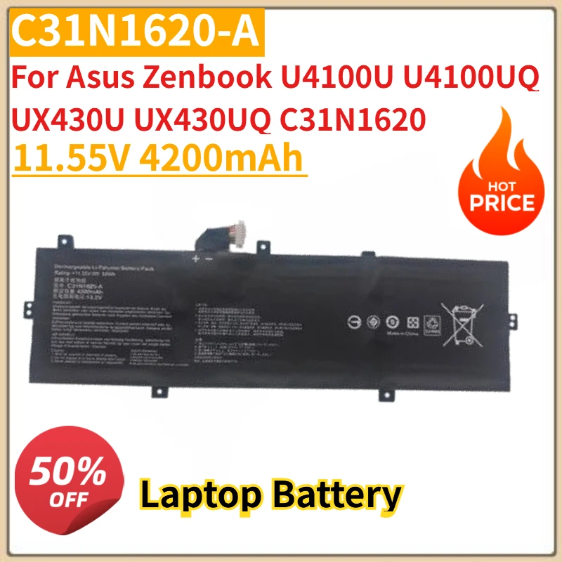 

New C31N1620-A 11.55V 50Wh 4200mAh Laptop Battery For Asus Zenbook U4100U U4100UQ UX430U UX430UQ C31N1620