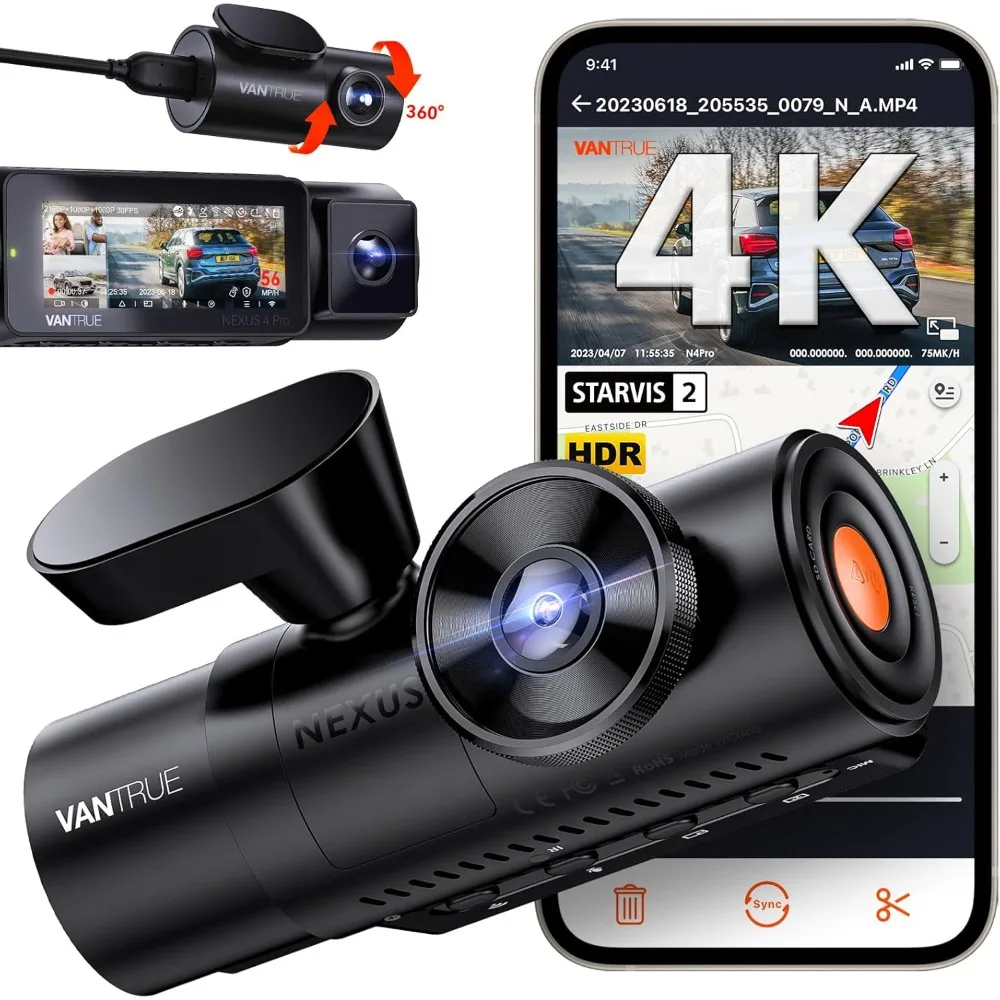 3 Channel 4K WiFi Dash Cam,Night Vision,Front Inside and Rear Car Camera, Voice Control,Support 512GB Max