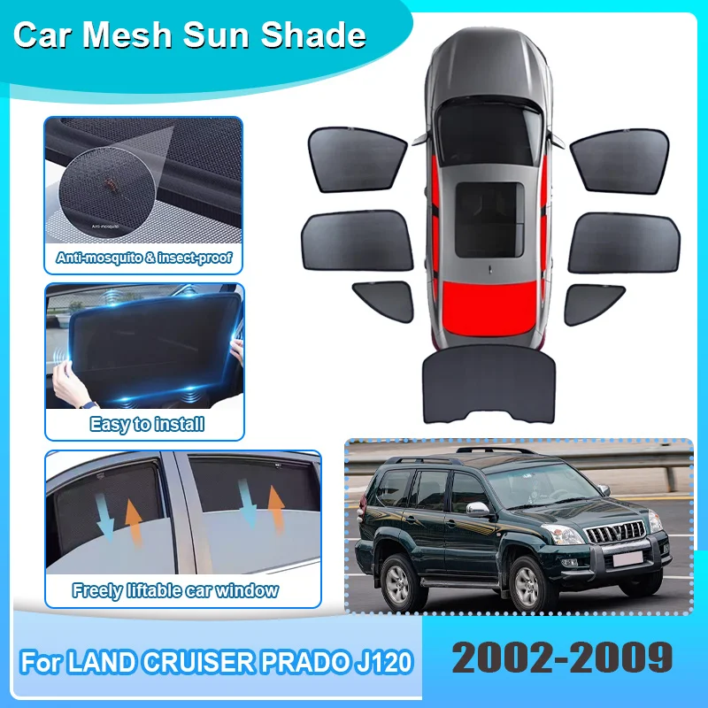 

Солнцезащитная шторка для окон автомобиля Toyota Land Cruiser Prado J120 Lexus GX 470 2002-2009, сетчатая, анти-УФ, аксессуары для лобового стекла