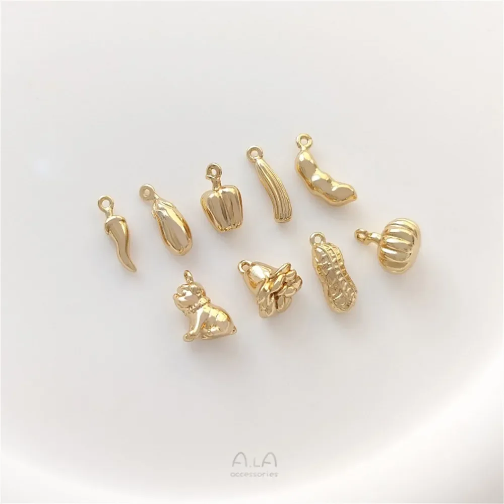 14K Wrapped in Gold Pastoral Vegetables Peppers Edamame Peanuts Pumpkins Fruit Vegetable Pendants Diy Bracelets Jewelry Ornament