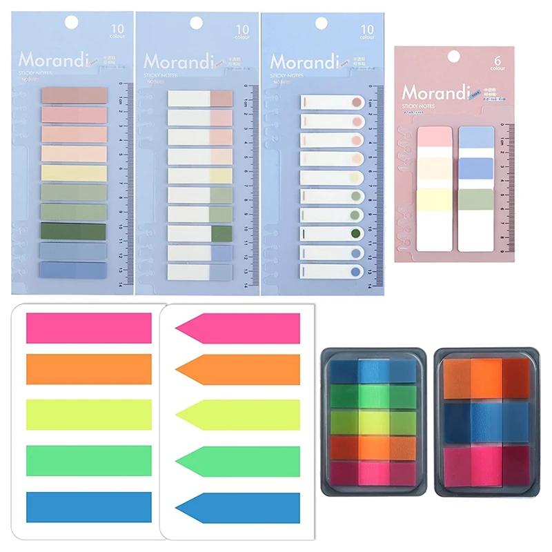 Top-8 Pack 1020 Pieces Sticky Index Tabs With Ruler, Writable File Tabs Flags, Colored Page Makers Stick Notes