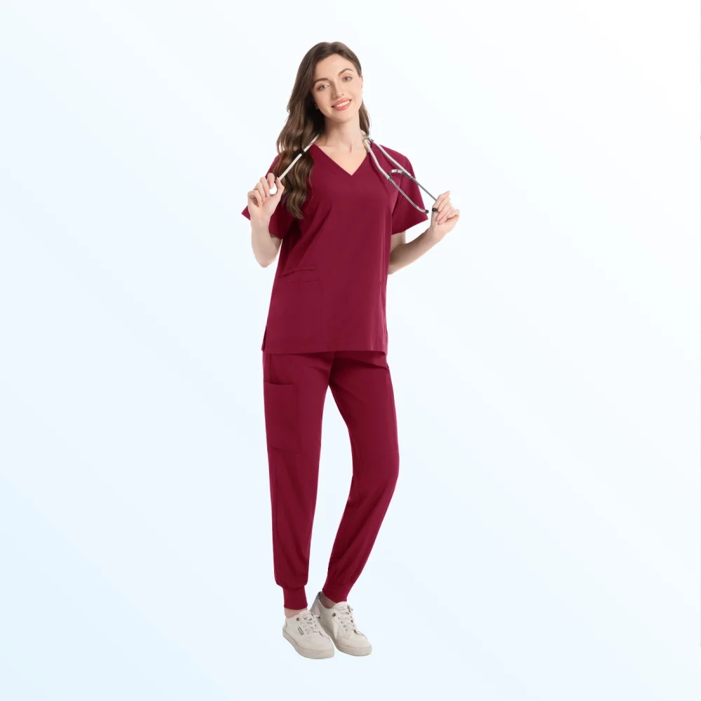 Women's Nurse Uniforms Short Sleeves V-neck High Sweatshirt Pants Set Medical Rubbing Women Summer Casual Women's Uniforms