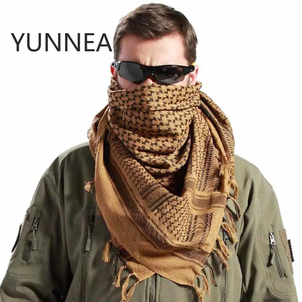 Military Shemagh Tactical Desert Hijab Scarf Muslim Headscarf Islam Arab Cotton Keffiyeh Head Neck Wrap for Men and Women