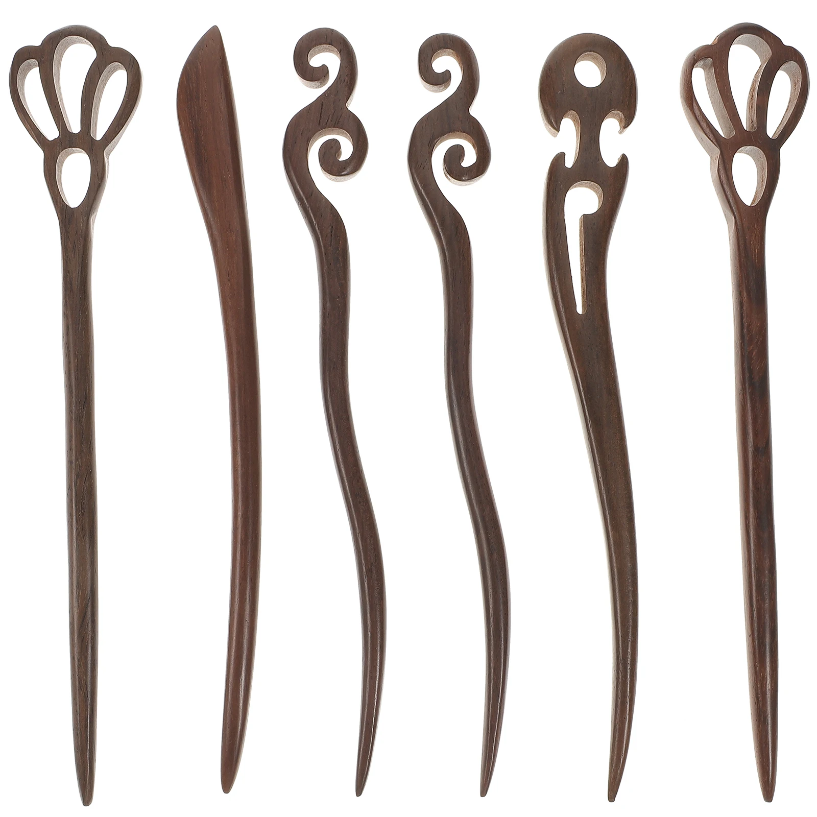 

6 Pcs Wooden Hairpins Handmade Ebony Durable Smooth Sticks Retro Carved Horn Hair Accessories Women Headwear Gifts