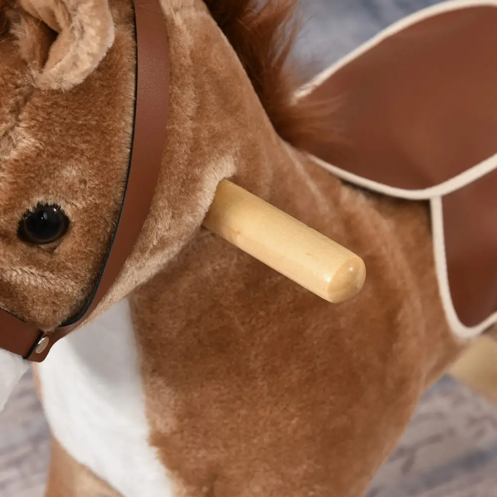 Rocking Horse Plush Animal on Wooden Rockers, Baby Rocking Chair with Sounds, Moving Mouth, Wagging Tail, Brown