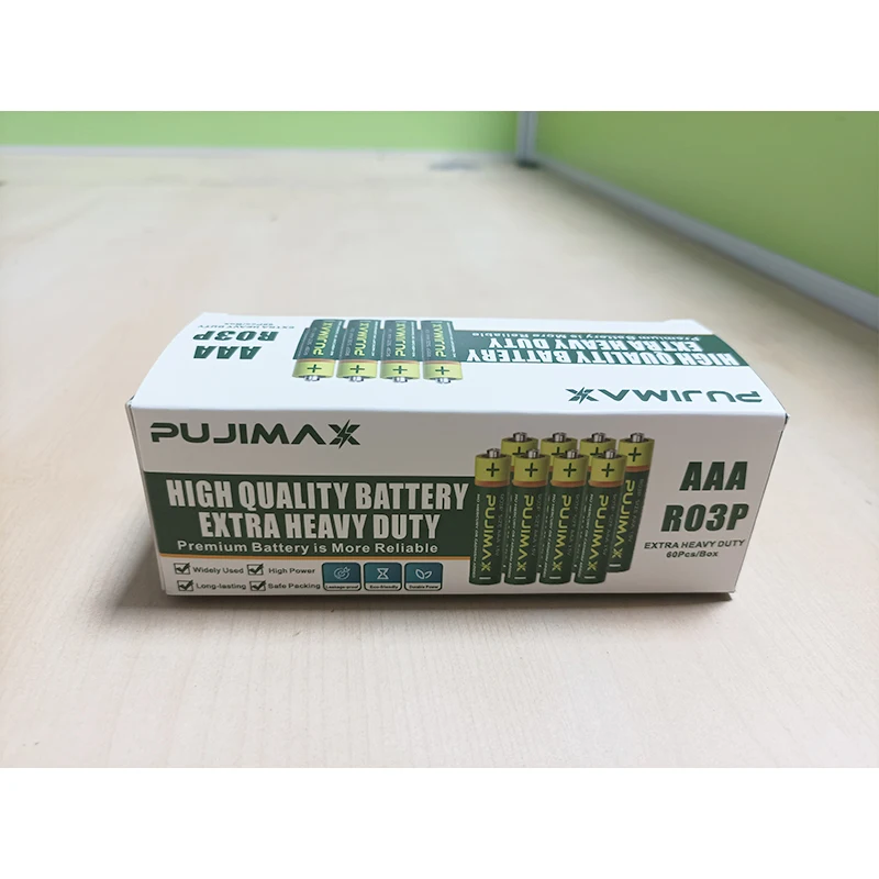 PUJIMAX-batería seca desechable para termómetro, pila de carbono AAA de 1,5 V, 3A, R03P, bloqueo de huella dactilar, timbre con caja, 60 unidades