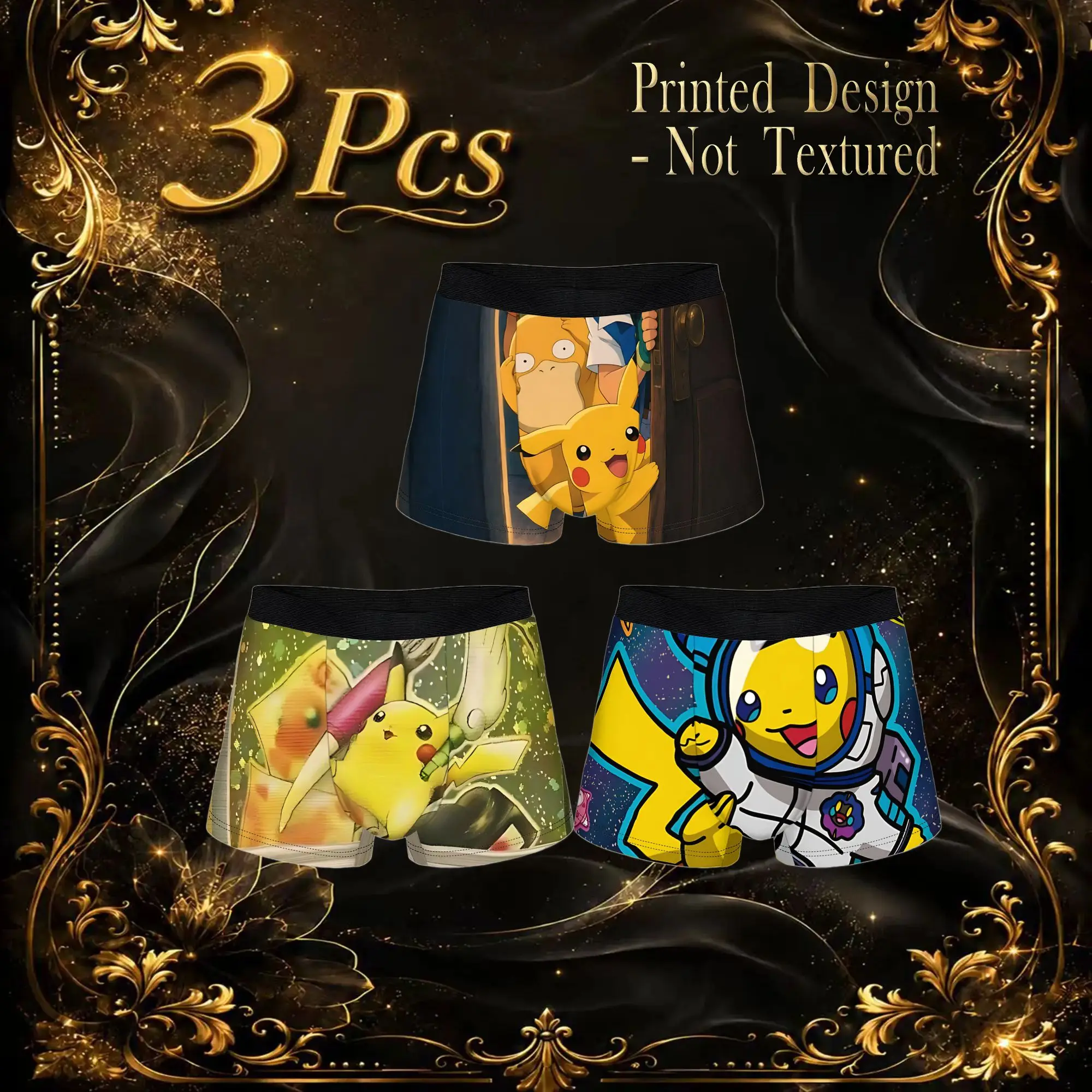 3Pcs Pokemons boxers  Underpants Homme Panties Men's Underwear Print Shorts Boxer Briefs