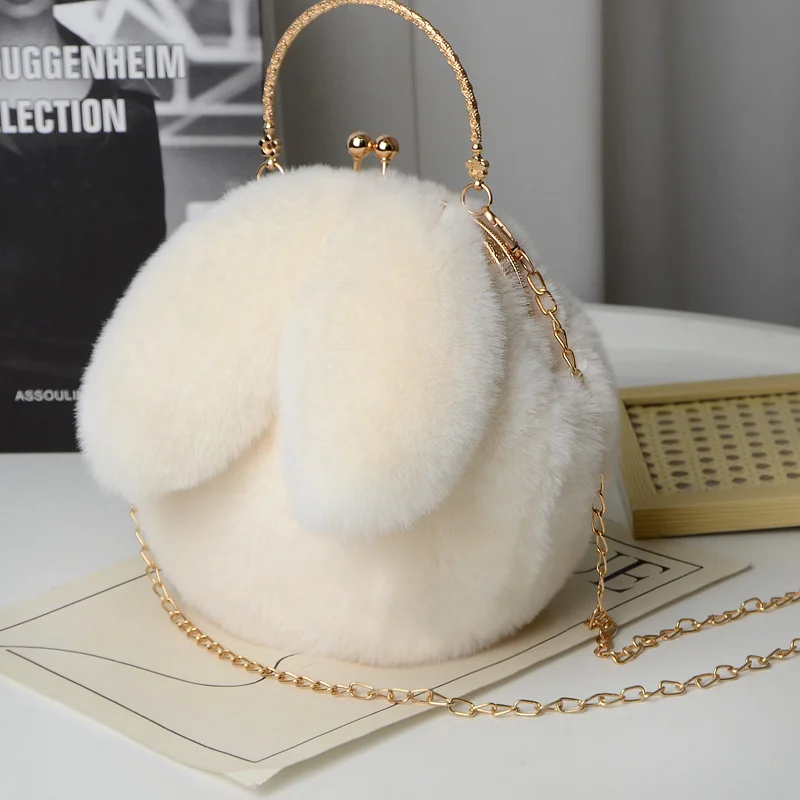 Plush Bag Crossbody Women2023New Portable Cute Student Princess Chain All-Match Rabbit Ear Bag