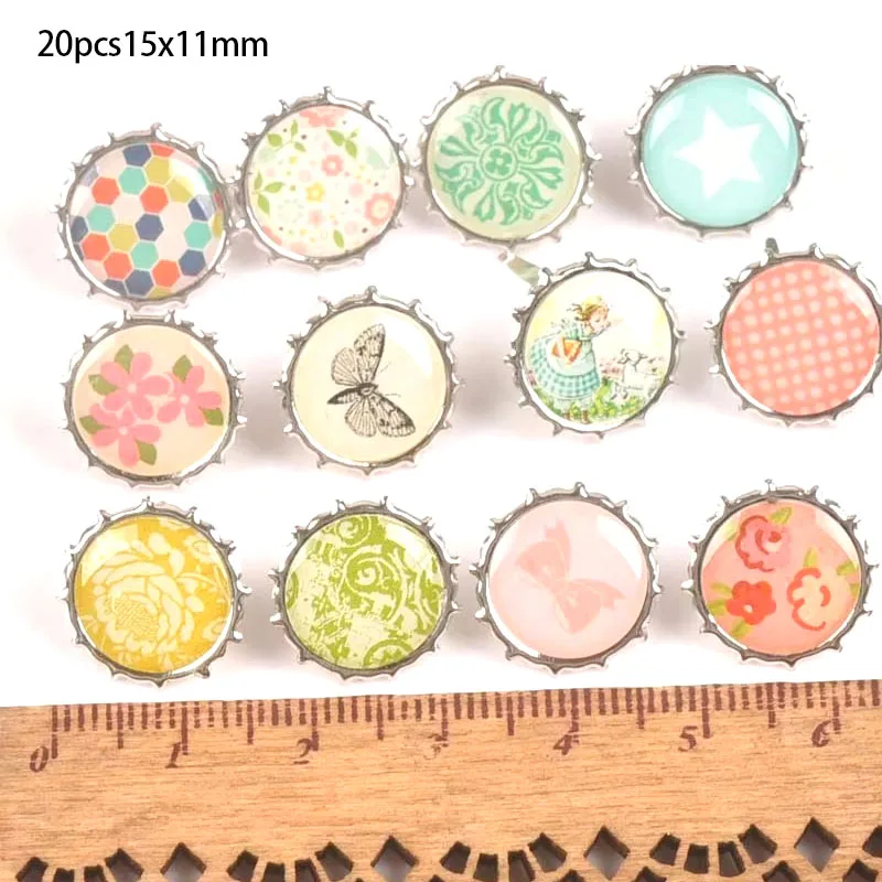 Mixed Pattern Round Metal brads scrapbooking embellishment For DIY Craft Accessories home Decoration 20pcs 15x10.9mm c2579