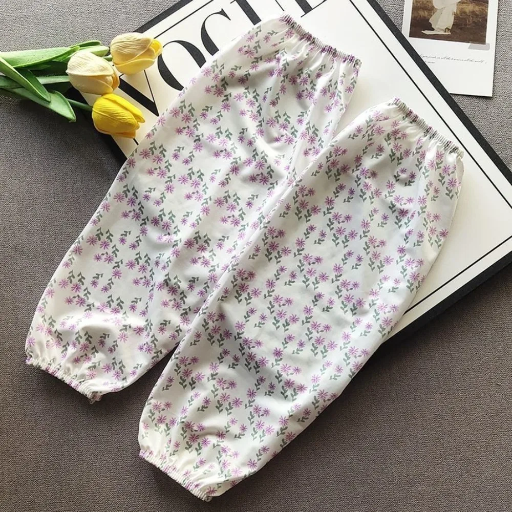

New Fashion Floral Ice Silk Gloves Anti-UV Loose Sunscreen Sleeves Arm Protectors Breathable Long Mittens Outdoor
