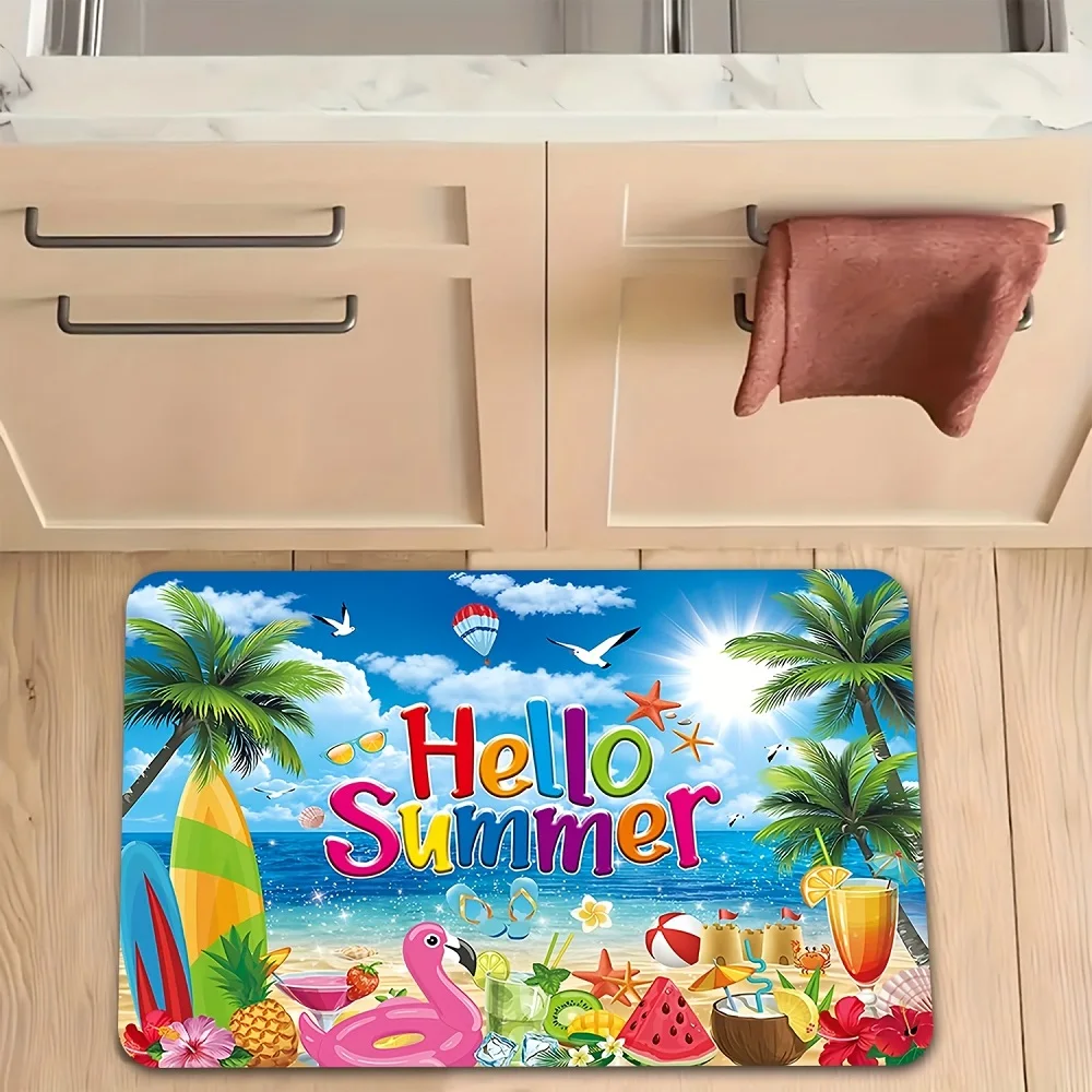 Hello Summer Entrance Doormat Flamingo Carpet for Beach Pattern Bedroom Living Room Kitchen Laundry Soft Area Rug Home Decor