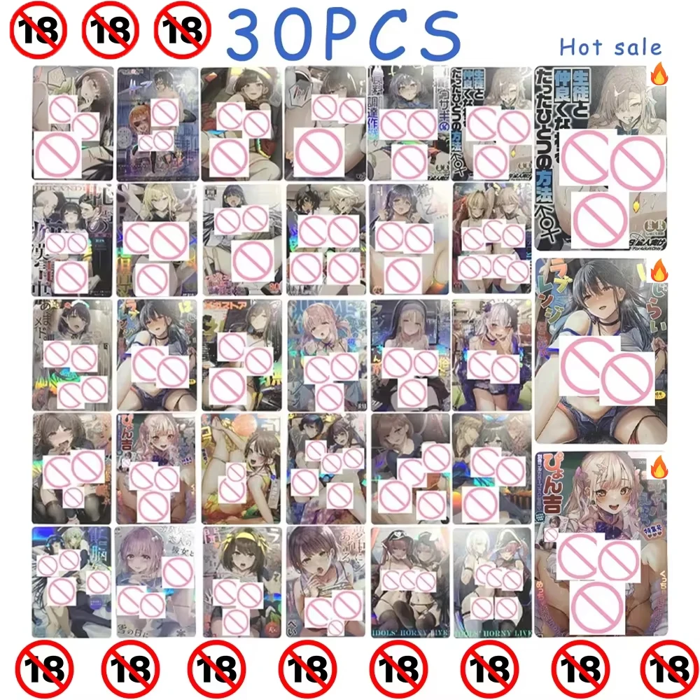 

30Pcs/set Waifu Sexy Fully Nude Collection Card Anime Big Chested Beauty Naked Cards Refractive Color Flash Otaku Gifts