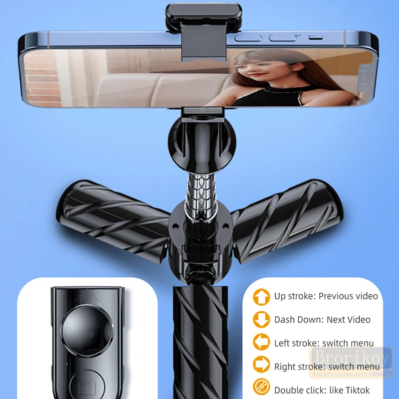 Wireless Bluetooth Selfie Stick Tripod Foldable Monopods With Video Remote Control Shutter Extendable 360° Rotation Phone Clip