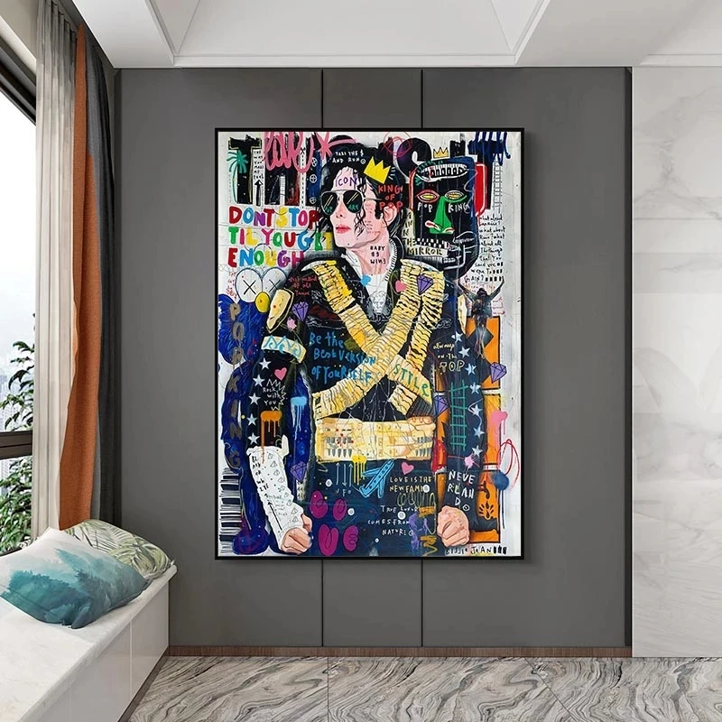 King of Pop Art Poster and Prints Michael Jackson Pop Art Graffiti Canvas Painting Wall Pictures for Home Decoration (No Frame)