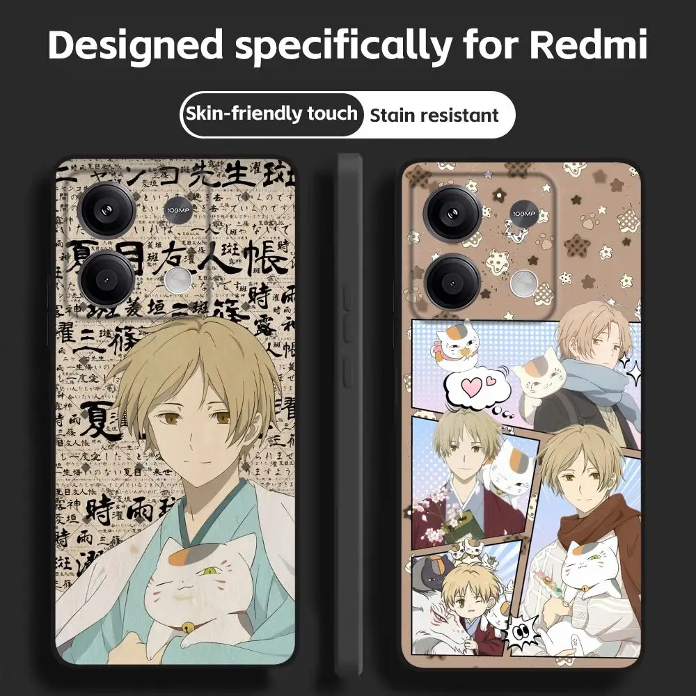 Чехол для телефона «Книга друзей аниме Нацумэ» для Redmi Note 14 13 12 11 Pro Plus S 5G 14C A3, мягкий черный чехол для телефона
