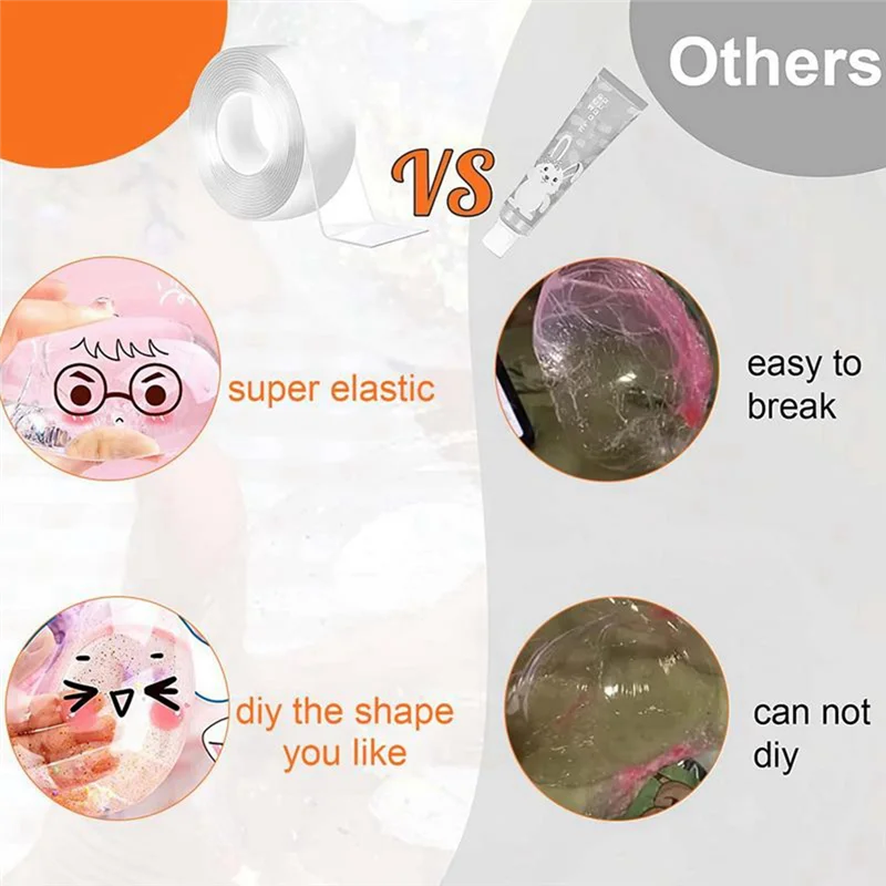QWE-Nanos Kit de cinta de globos de burbujas con pinzas brillantes Fidget DIY burbujas elásticas Nano cinta cintas burbuzables de doble cara