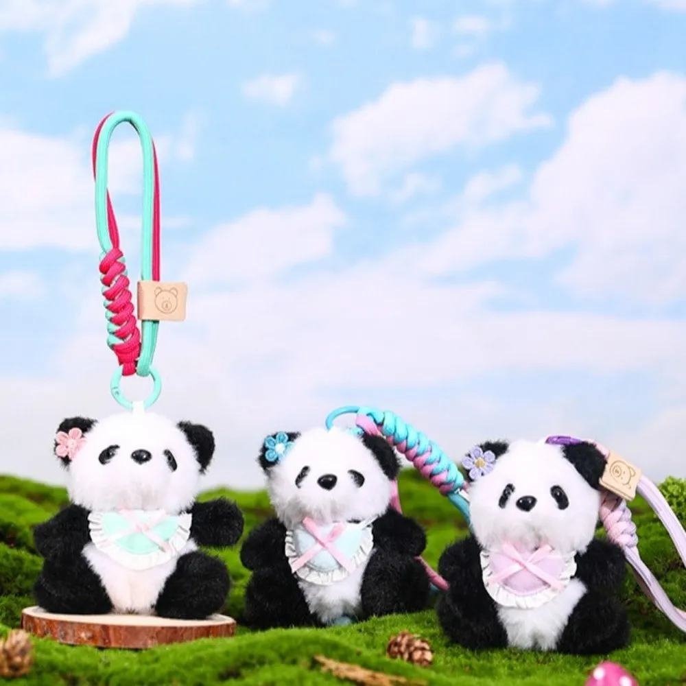 لطيف على ظهره الديكور القوس الدب حقيبة سلسلة مفاتيح قلادة محشوة الحيوان الباندا أفخم دمية Kawaii الكرتون أفخم حلقة رئيسية النساء الفتيات