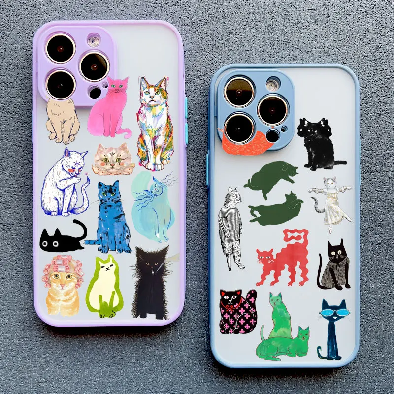

Creative Art Color Cats Phone Case For iPhone 15 16 Pro Max Plus 14 13 12 Mini 11 Pro Max XR X XS 7 8 Plus SE2 Shockproof Covers